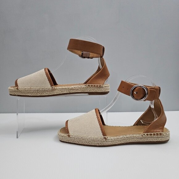 NEW Rag & Bone Anteros Sandal Womens EU 37.5 Cotton Tan Espadrille Peep Toe - Picture 2 of 14